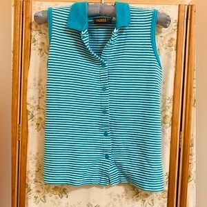 Vintage 90s/Y2K Blue and White Striped Collared Tank Top